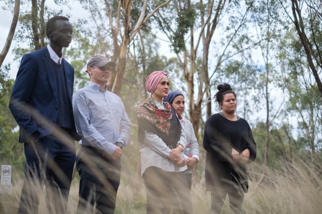 Cadets and mentors from the EPIC program taking part in an Aboriginal spiritual cultural walk at Darebin Parklands.